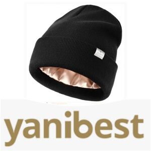 Yanibest Black Satin Lined Knit Cuffed Beanie